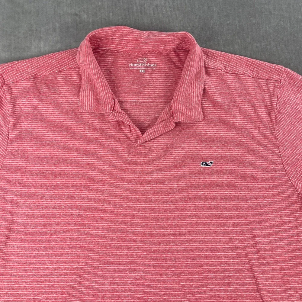 Vineyard Vines Mens XXL Red Striped Polo Shirt Short Sleeve Linen Blend